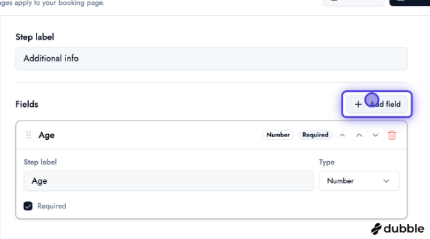 BOOKIN booking form — confirm add field