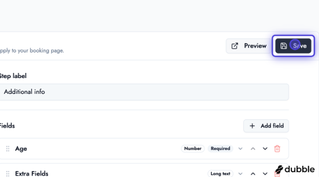 BOOKIN booking form — save changes